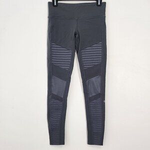 ALO Yoga Gray Moto Leggings Nylon Spandex Mesh Active Running Workout Gym Fit